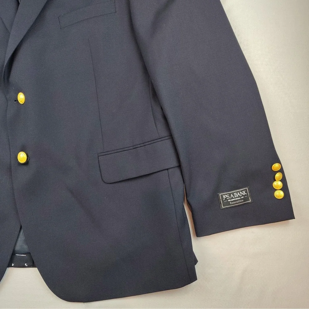 NWT Jos A Bank Blazer Mens 46S Navy Blue 2 Button Gold Accent Wool Blend Jacket